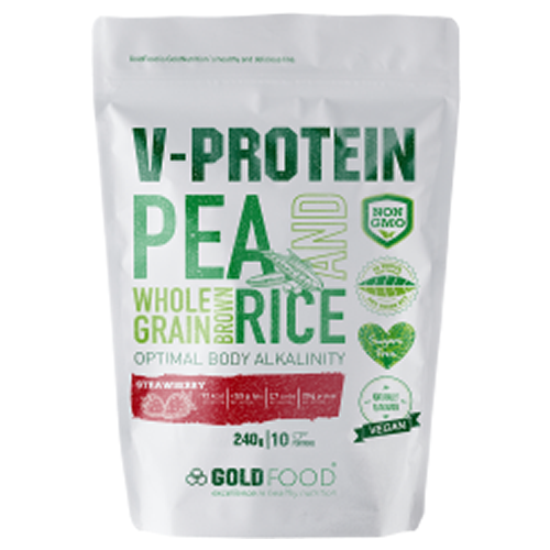 Pudra Proteica Vegetala V-Protein Capsuni, Gold Nutrition